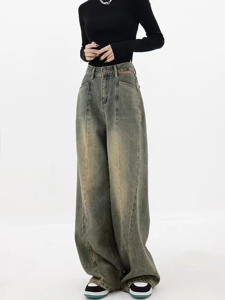 Vintage Washed Wide-Leg Crop Jeans