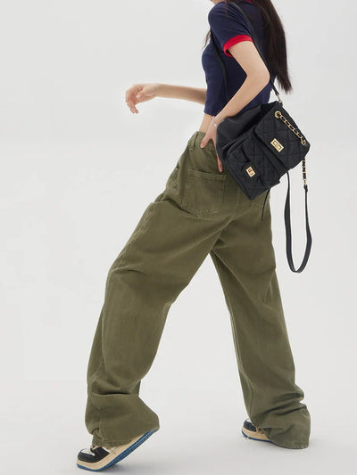 Baggy Olive Green Wide-Leg Jeans