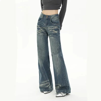 Retro Flare Distressed Denim Jeans